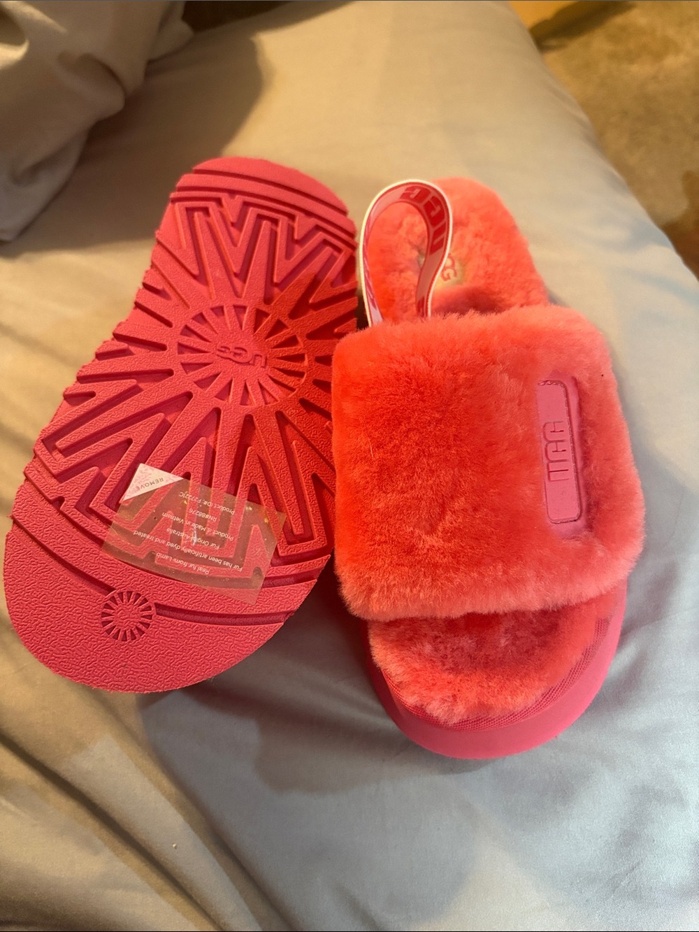 UGG Coral Pink Fluff Slide - Plush Open-Toe Slip-On